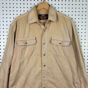 Harley Davidson Motorcycle Biker Long Sleeve Shirt Large Tan Faded Worn Shop Vtg